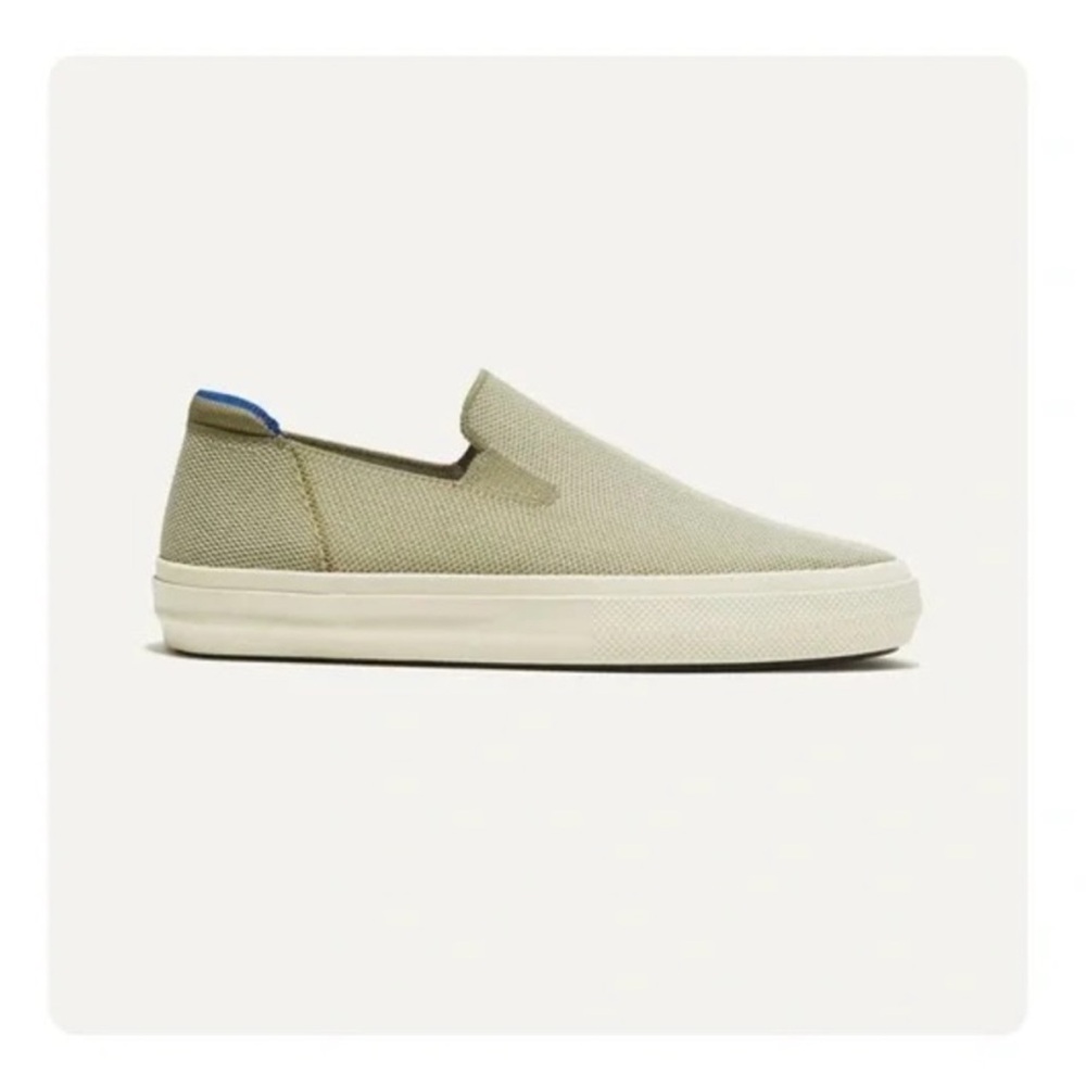 Rothy's Slip-On Sneakers in Light Olive with Blue Heel Tab